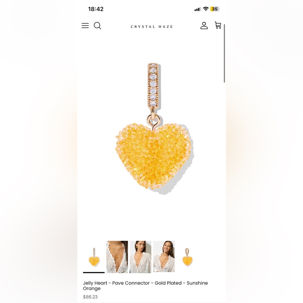 Jelly Heart - Pave Connector - Gold Plated - Sunshine Orange - Sherbet Core